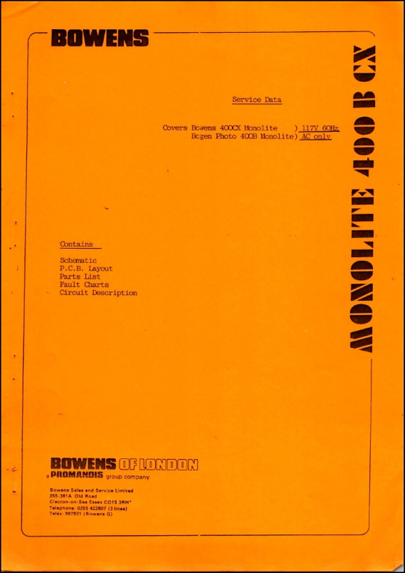 Bowen 400CX Monolight Service Manual