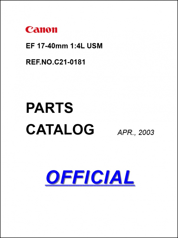 Canon EF 17-40mm f4L Parts Catalog