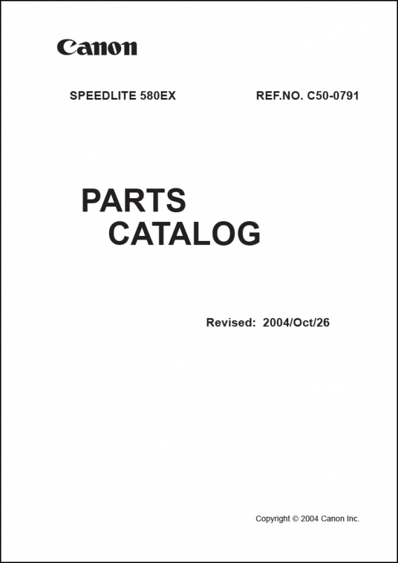 Canon 580EX Speedlite Parts List