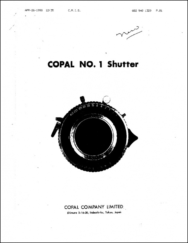 Copal 1 Shutter Repair Manual