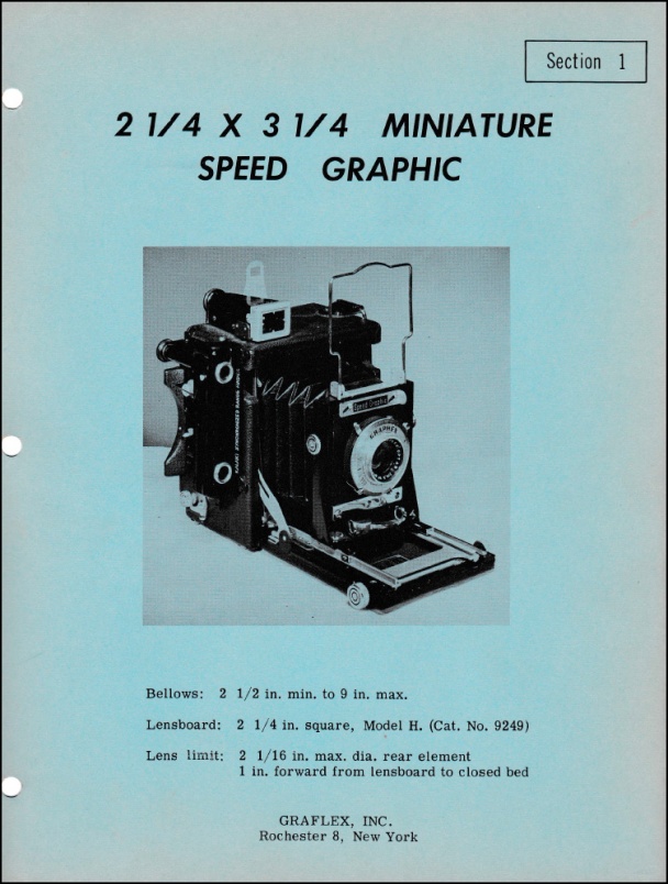 Anniversary Speed Graphics Camera Manual GRAFLEX INC  4X5 & 3-1/4 X 4-1/4 fomats 