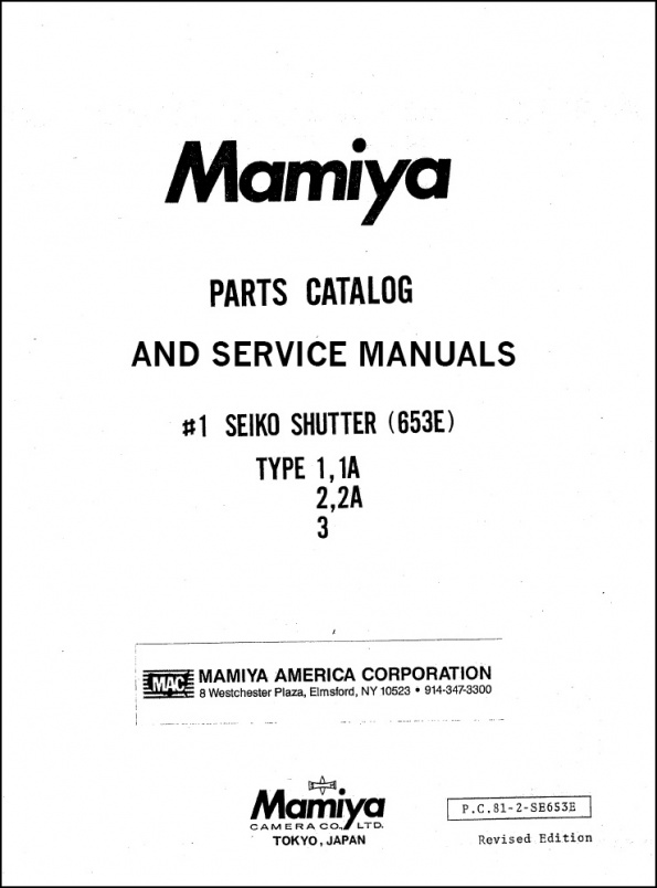 Mamiya RB-67 Lenses and Shutters Repair Manual