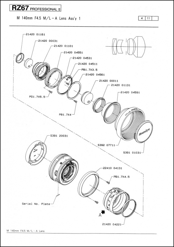 Mamiya RZ-67 140mm f4.5 Parts Diagram