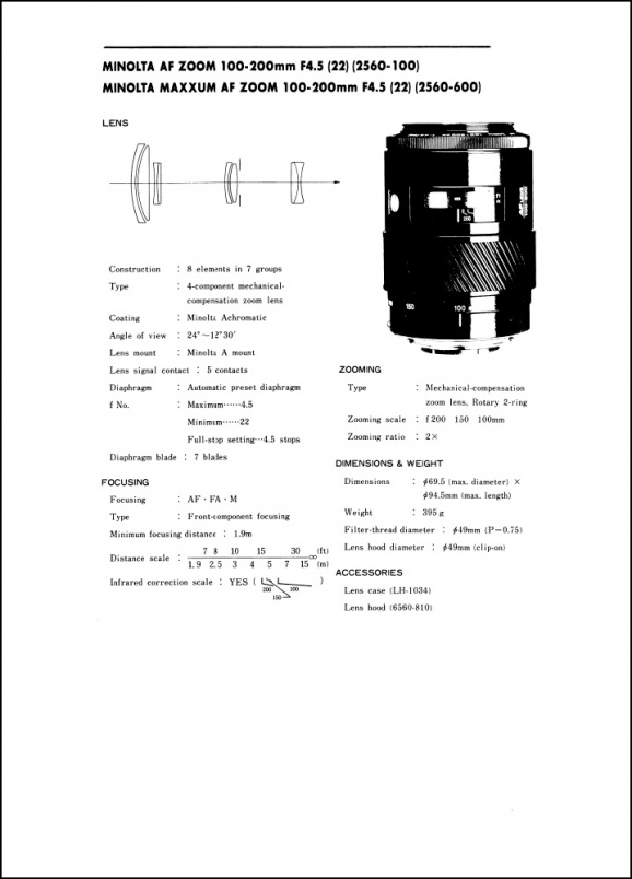 Minolta AF 100-200mm f4.5 Service Manual