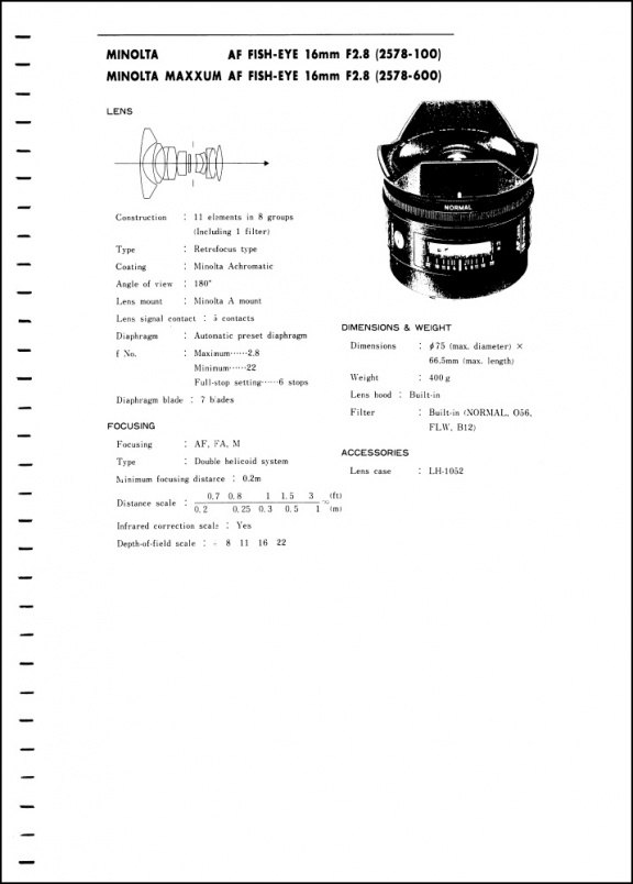 Product Details | Minolta AF 16mm f2.8 Fisheye Service Manual
