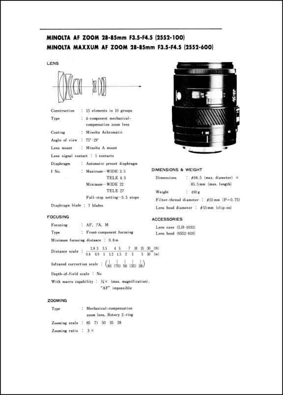 Minolta AF 28-85mm f3.5-4.5 Service Manual