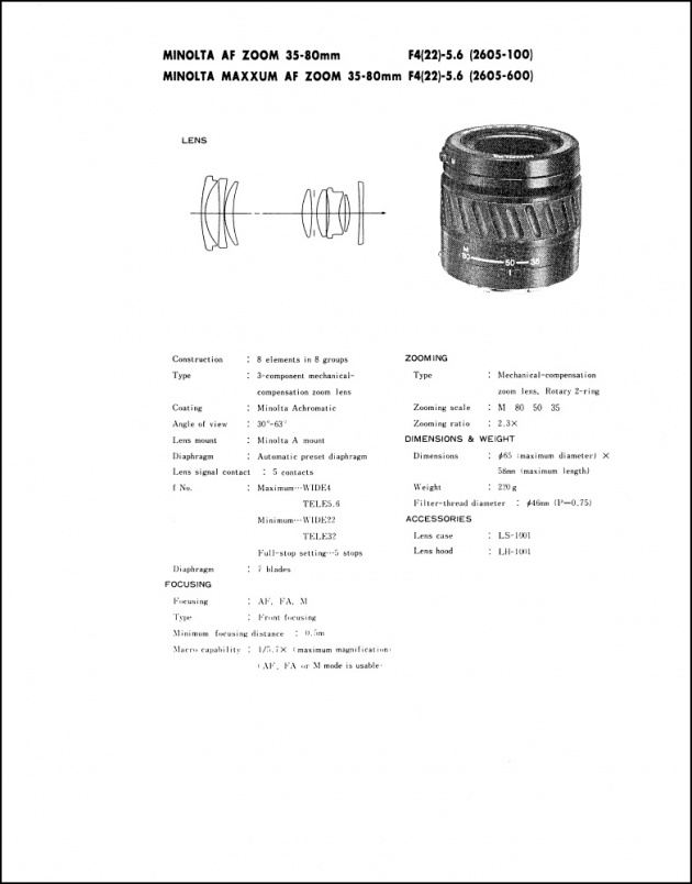Minolta AF 35-80mm f4-5.6 Service Manual