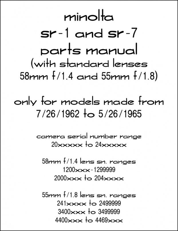 Minolta SR-1 and SR-7 (1962-1965) Parts Diagrams