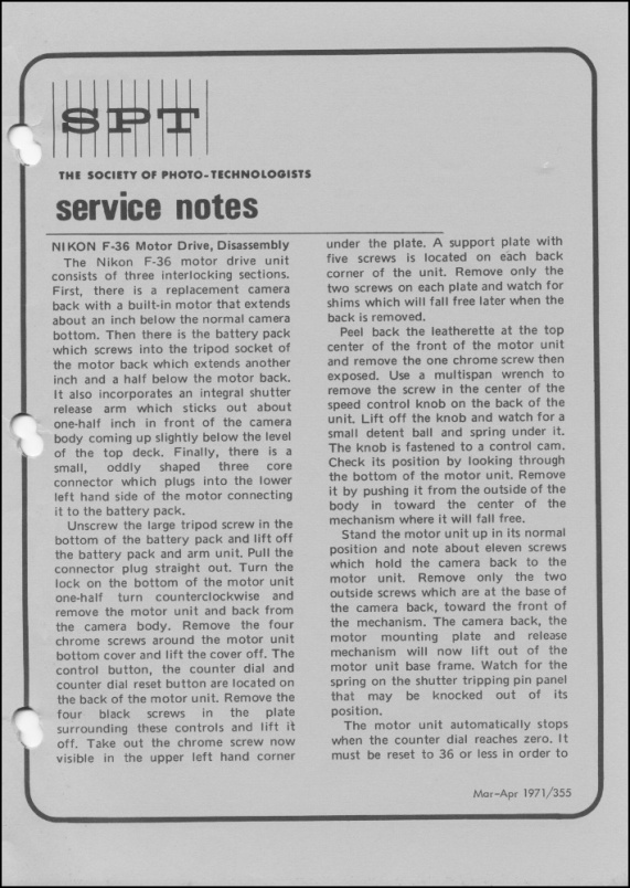 SPT Service Notes: March-April 1971