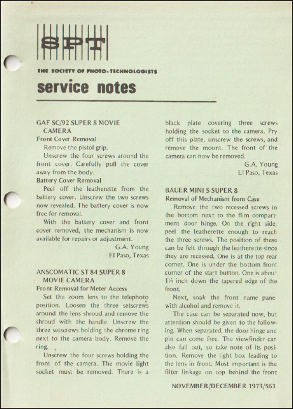 SPT Service Notes: November-December 1973