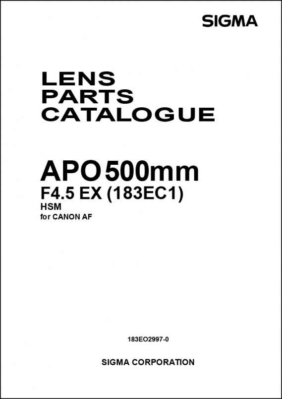 Sigma 500mm f4.5 APO EX (For Canon) Parts List