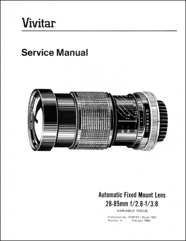 Vivitar 28-85mm f2.8-3.8 Service Manual