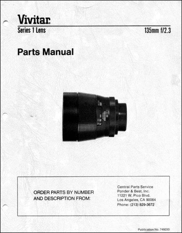 Vivitar Series-1 135mm f2.3 Parts Diagrams