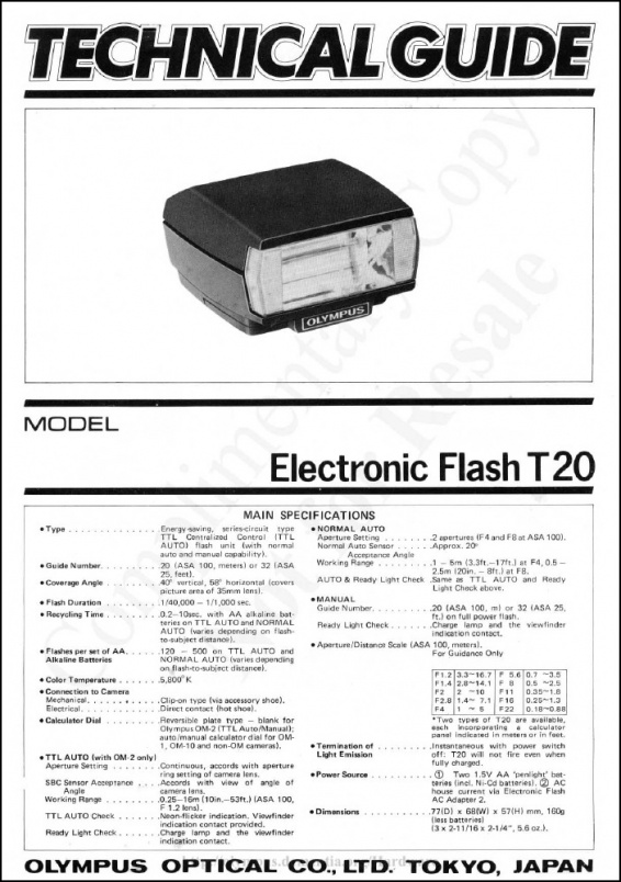 Olympus T-20 Flash Technical Guide
