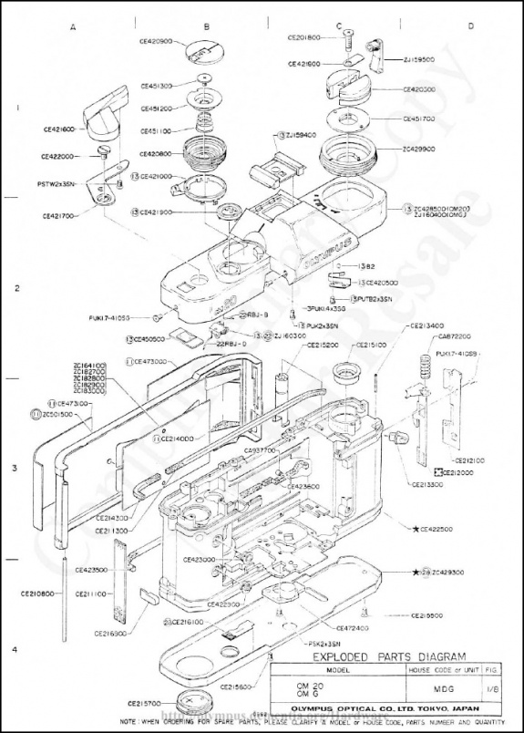 Olympus OM-G and OM-20 Parts Diagram