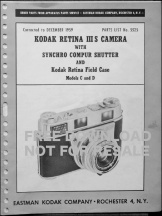 Kodak Retina IIIS Parts List