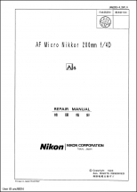 Nikon AF Micro Nikkor 200mm f4D Lens Service Manual