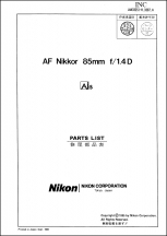 Nikon AF-Nikkor 85mm f1.4D Lens Parts List