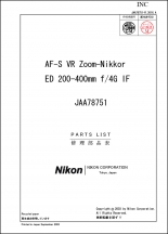 Nikon AF-S Nikkor 200-400mm f4G ED IF VR Lens Parts List