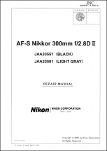 Nikon AF-S Nikkor 300mm f2.8D II Lens Service Manual