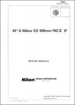 Nikon AF-S Nikkor 500mm f4D II IF Lens Service Manual and Parts List